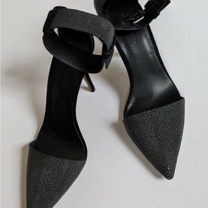 Alexander Wang Black Heels with Ankle Strap and Sparkly Toe 37.5